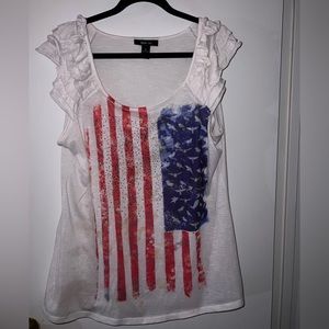 Style & Co XL studded graphic tee with flag, birds - ruffle sleeve